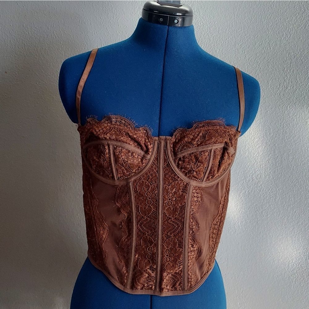 NEW Raxnode Lace Bustier Corset Top - Brown - Size Large